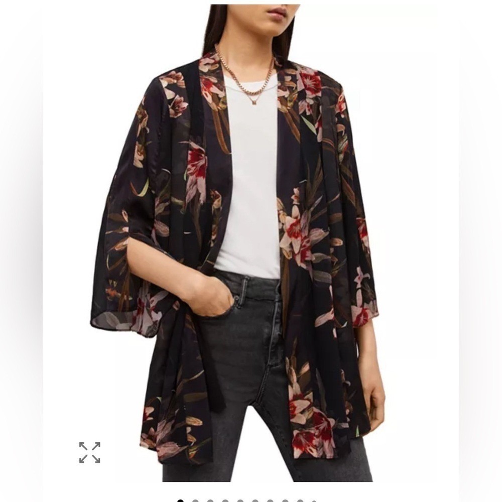 ALLSAINTS Elsie Kuroyuri Kimono Black Women's‎ size 0 Hummingbird Cardigan New